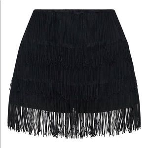 PLT Black Tiered Fringe Shorts